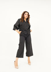High Waisted Culotte Pant with Pleat - Black