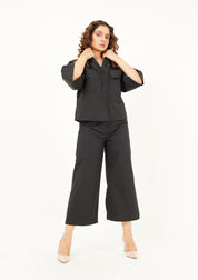 High Waisted Culotte Pant with Pleat - Black