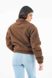 Teddy Faux Fur Bomber Jacket - chocolate brown