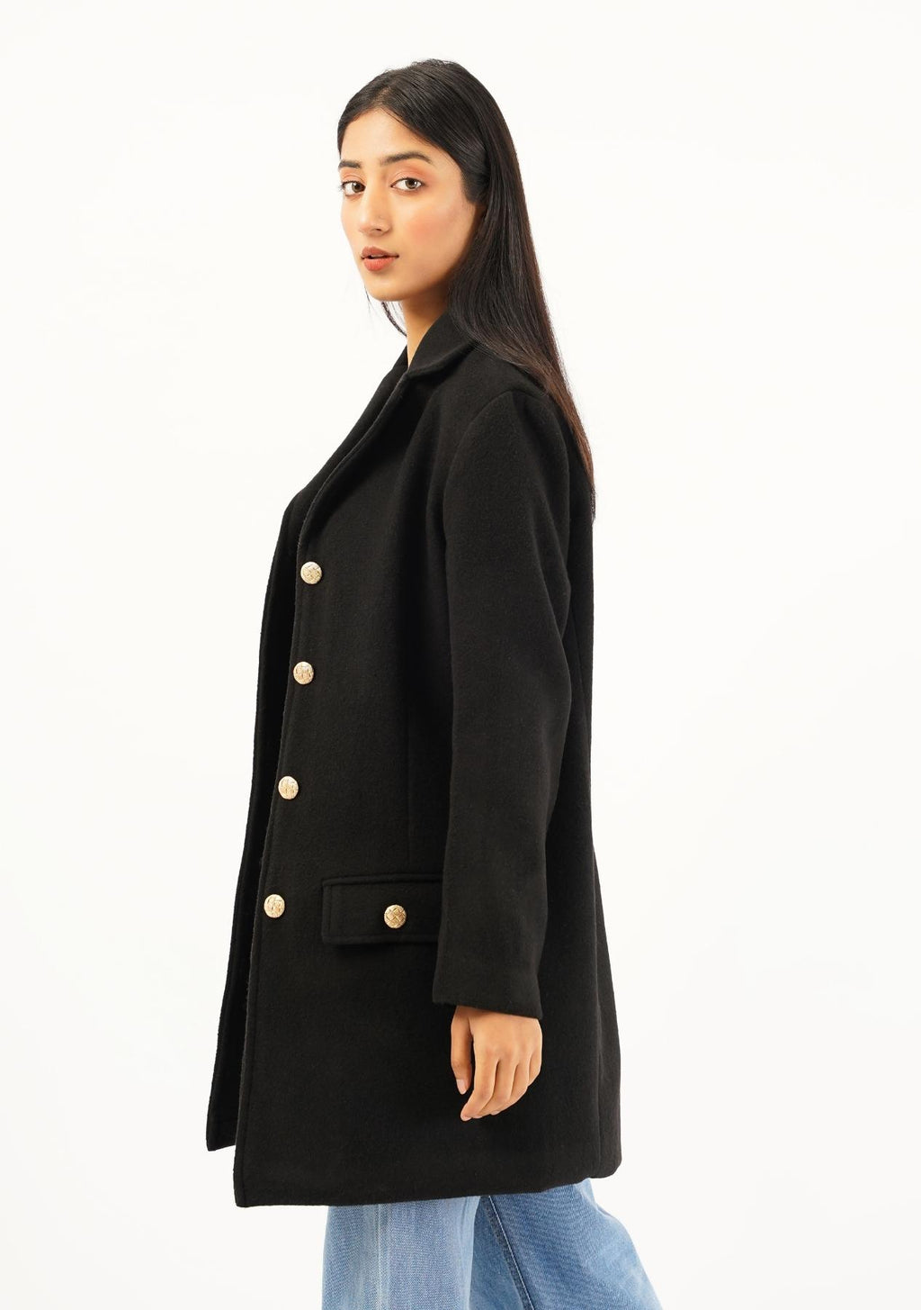 Long black fitted coat best sale