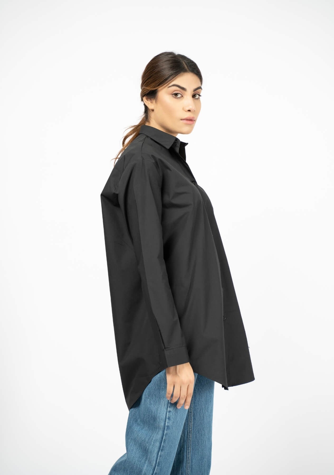 Oversized Flowy Shirt - Black (cotton)