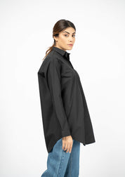 Oversized Flowy Shirt - Black (cotton)