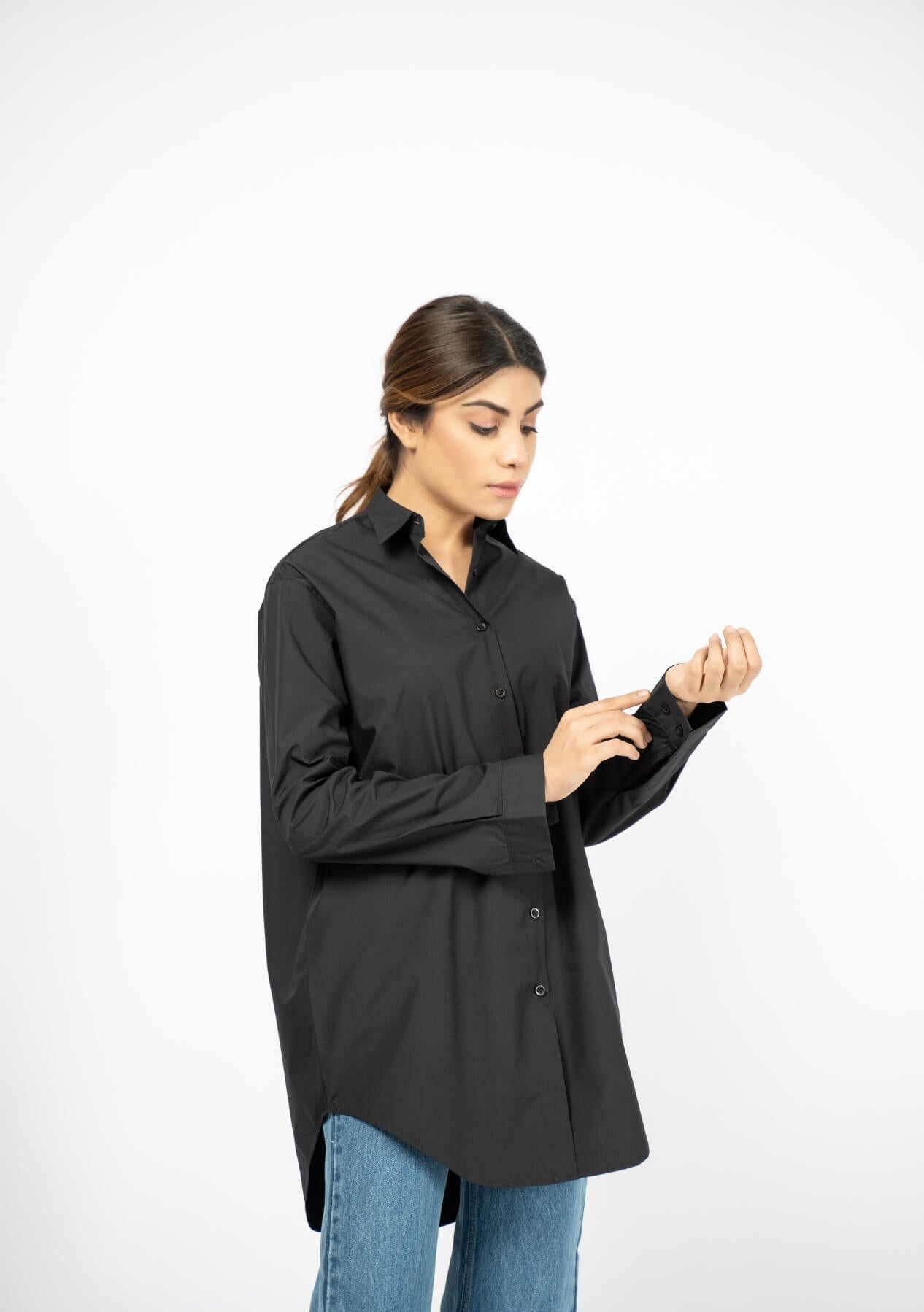 Oversized Flowy Shirt - Black (cotton)