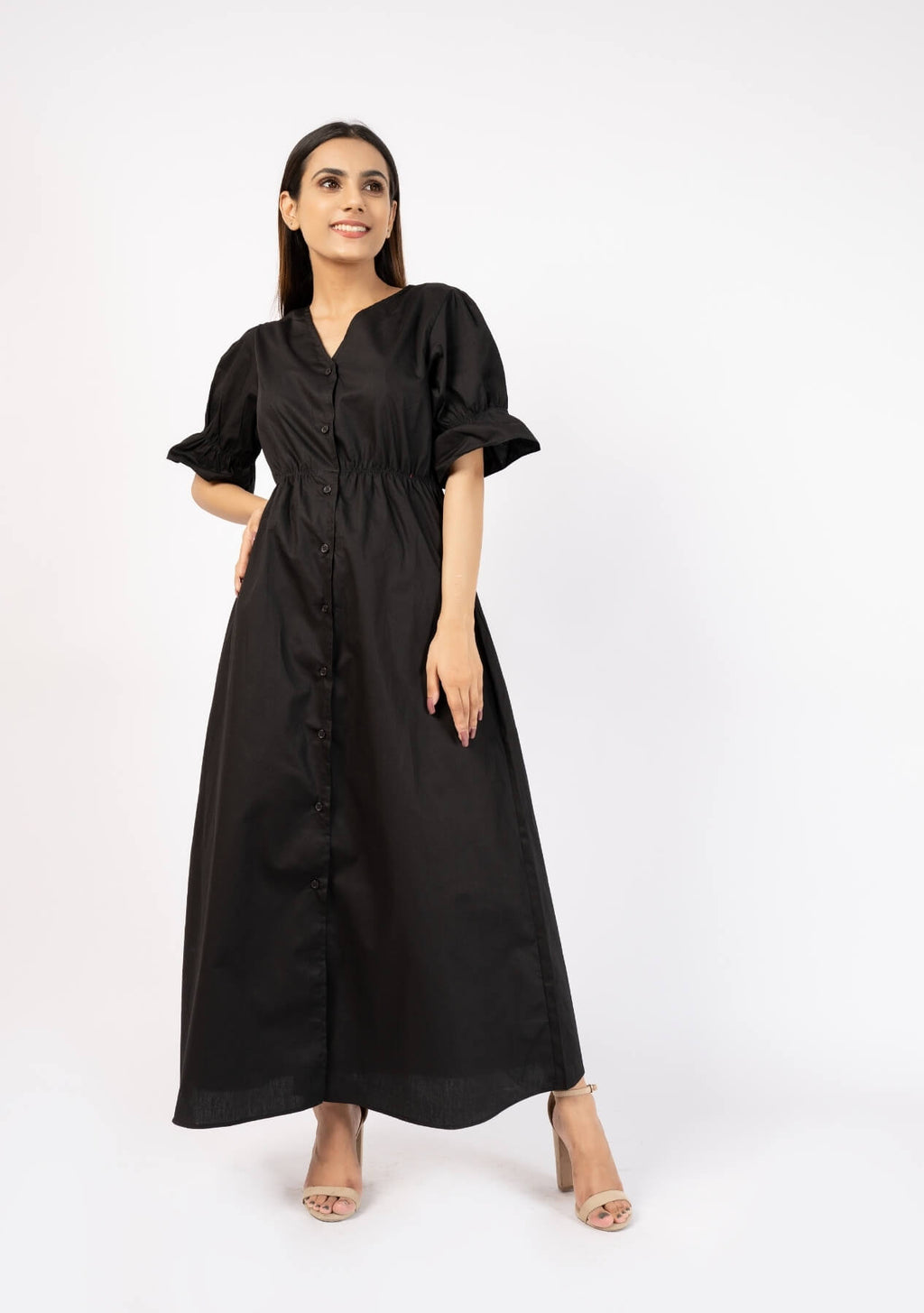 Front Button Maxi Dress black