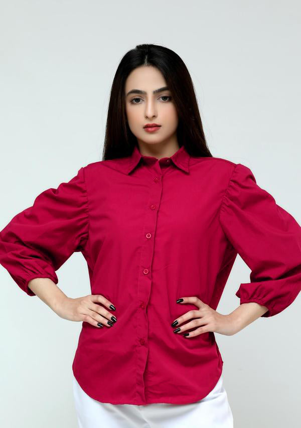 Puff sleeve poplin shirt maroon Nine Ninety Nine