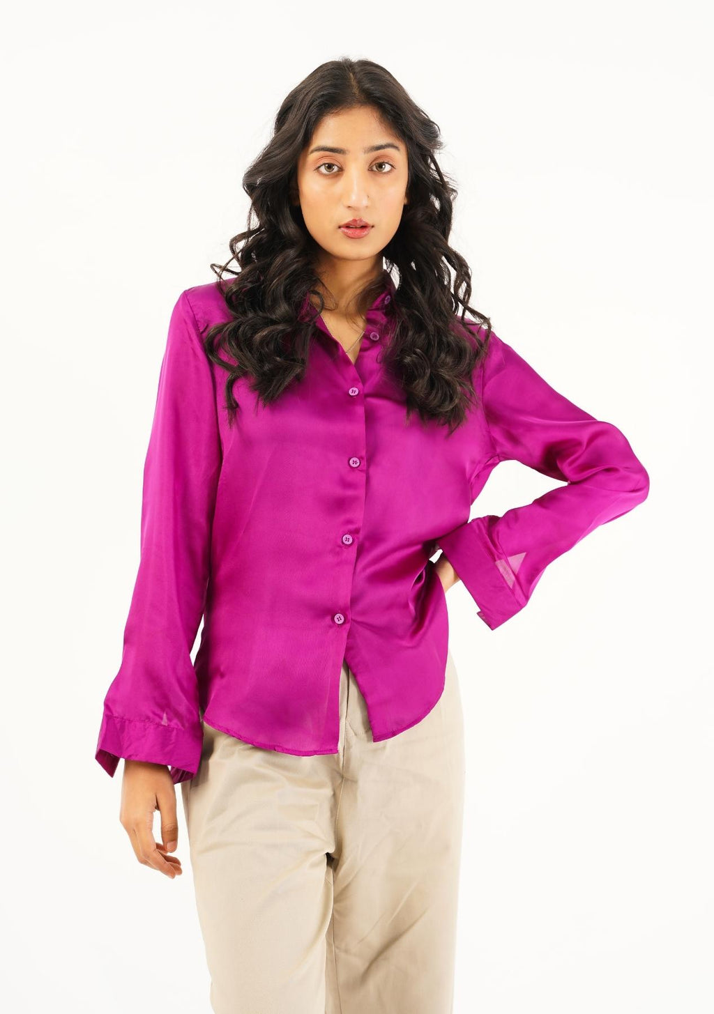 pink silk button up shirt