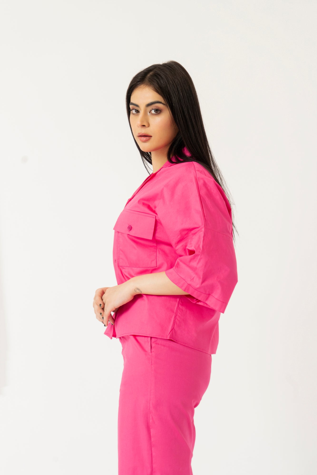 Boxy Pocket Fit Shirt - Fuchsia Pink