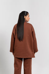 High Neck Fleece Top - Mocha Brown