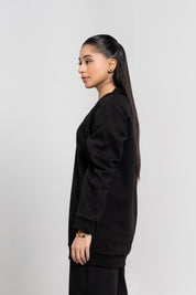 V Neck Oversized Fleece Top - Black