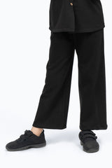 Girls Fleece Wide Leg Pant with Pockets - Black