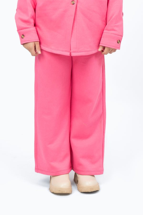 Girls Fleece Wide Leg Pant with Pockets - Fuchsia Pink