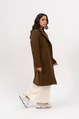 Classic One Button Wool Coat - Greenish Brown