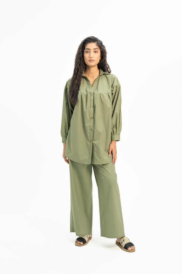 V Neck Pleated Blouse - Sage Green