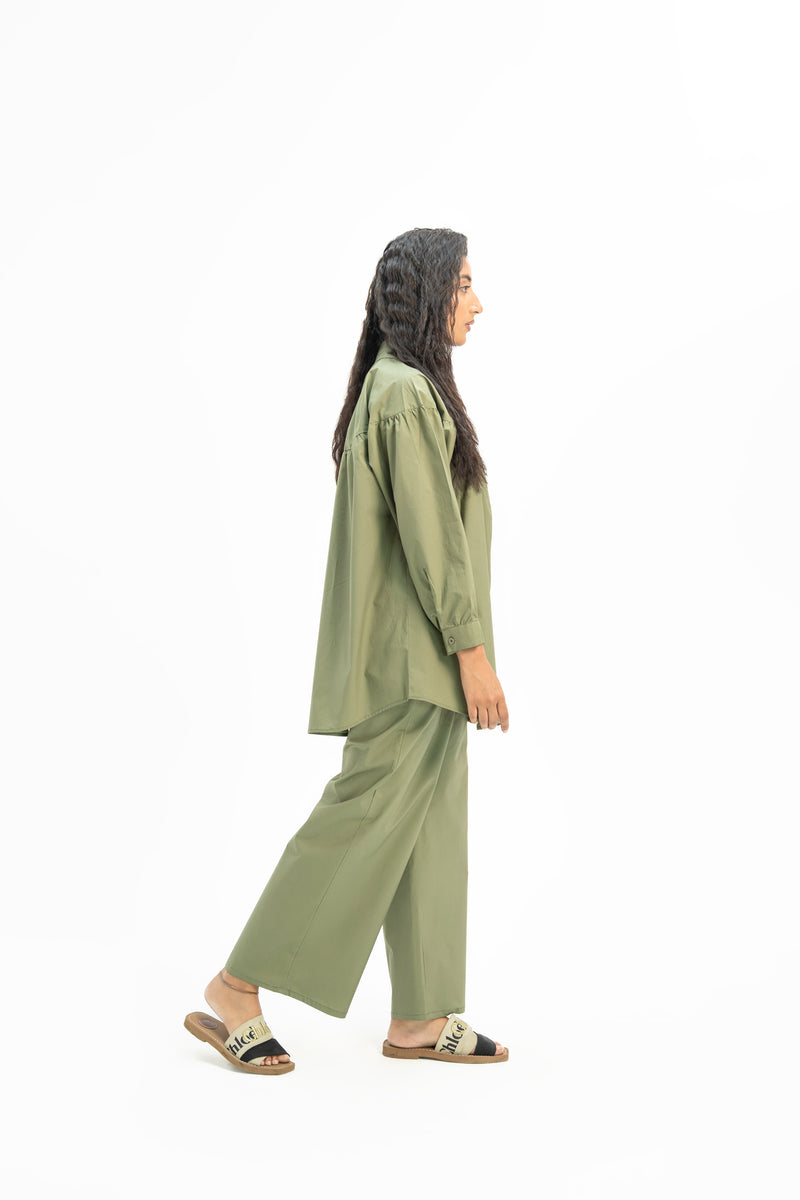 V Neck Pleated Blouse - Sage Green