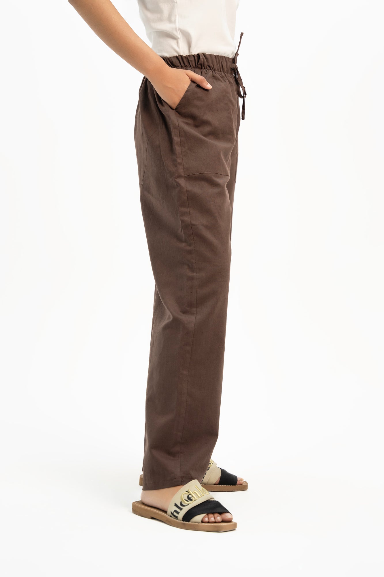 Drawstring Linen Pant - Chocolate Brown