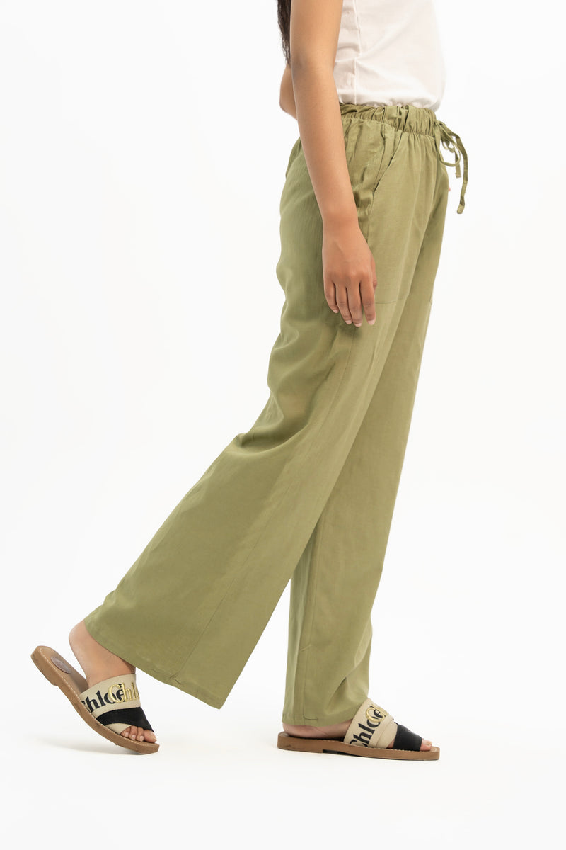 Drawstring Linen Pant - Sage Green