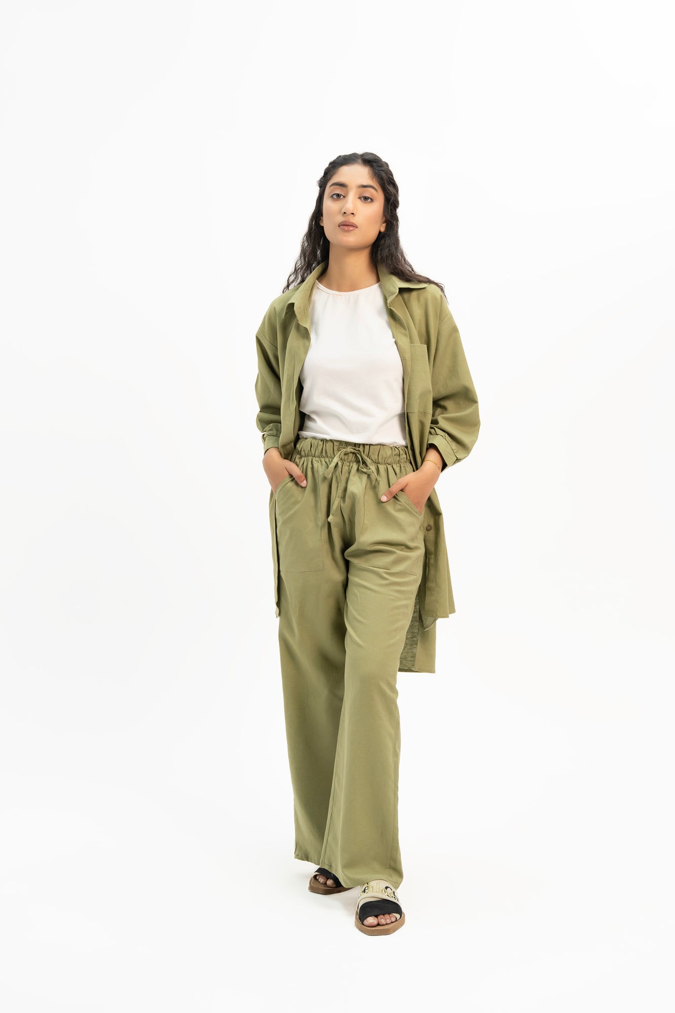 Drawstring Linen Pant - Sage Green