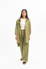 Slit Hem Linen Shirt - Sage Green