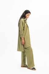 Slit Hem Linen Shirt - Sage Green