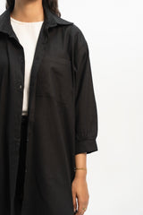 Slit Hem Linen Shirt - Black