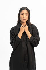 Slit Hem Linen Shirt - Black