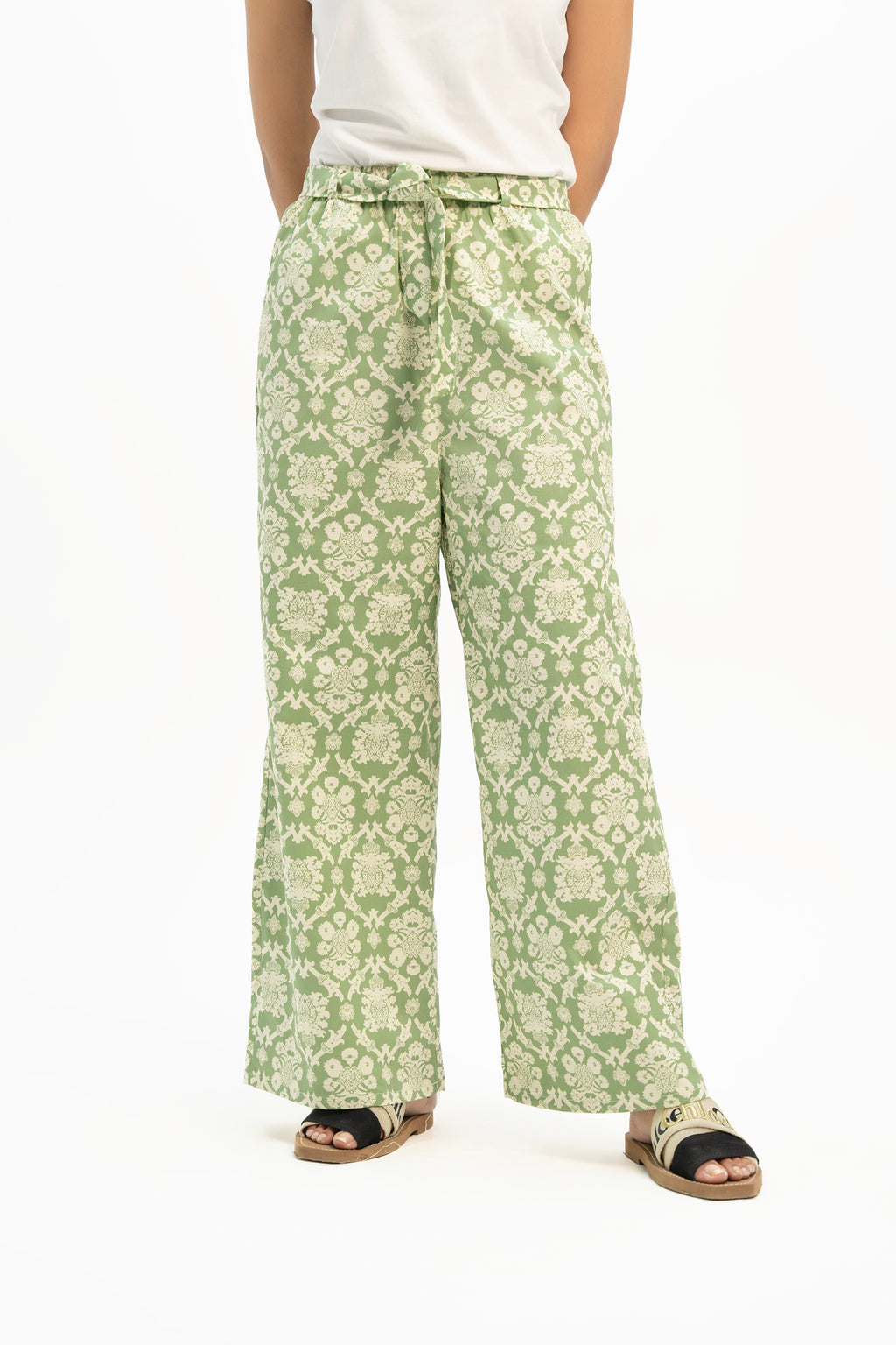 Belted Culotte Pant - Light Green White Floral – Nine Ninety Nine