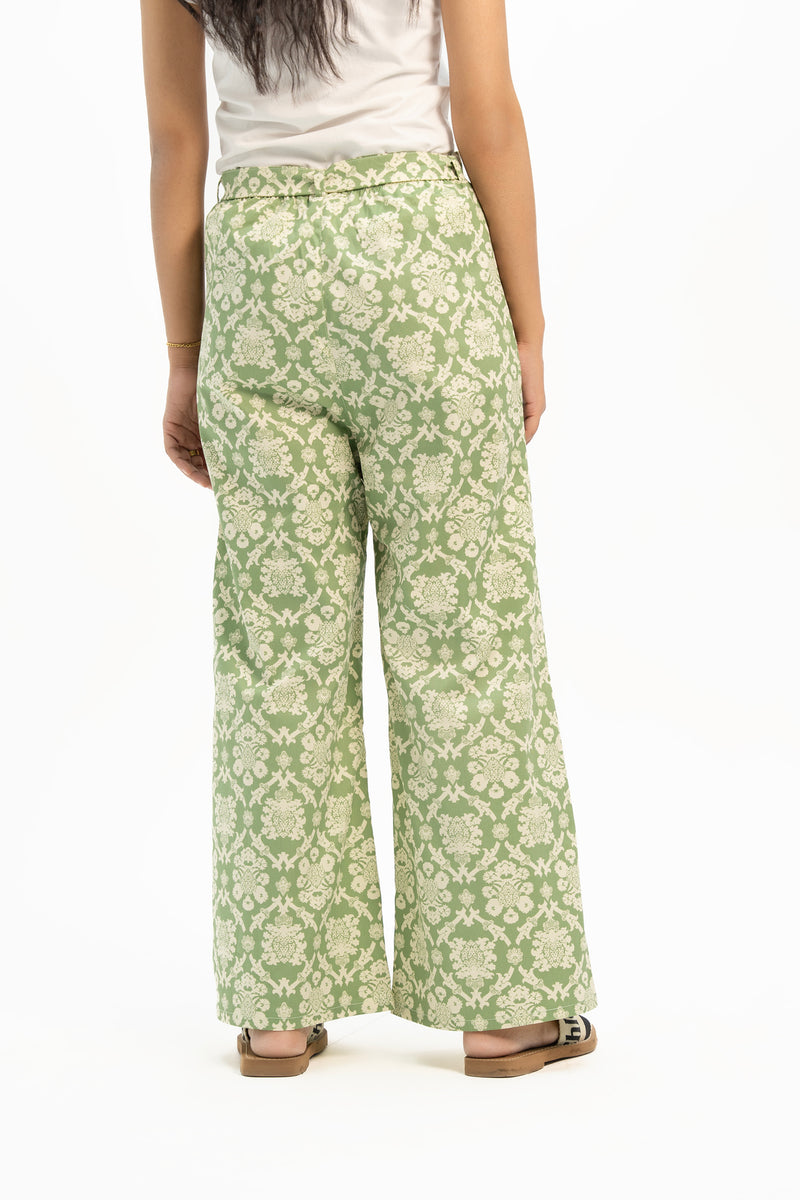 Belted Culotte Pant - Light Green White Floral