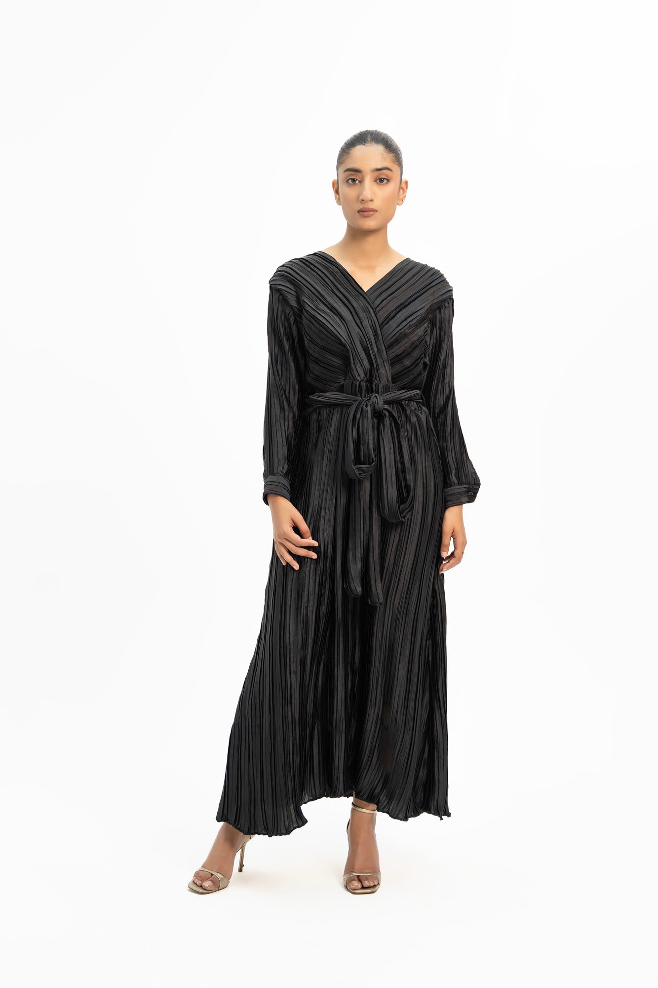 Pleated Wrap Dress - Black