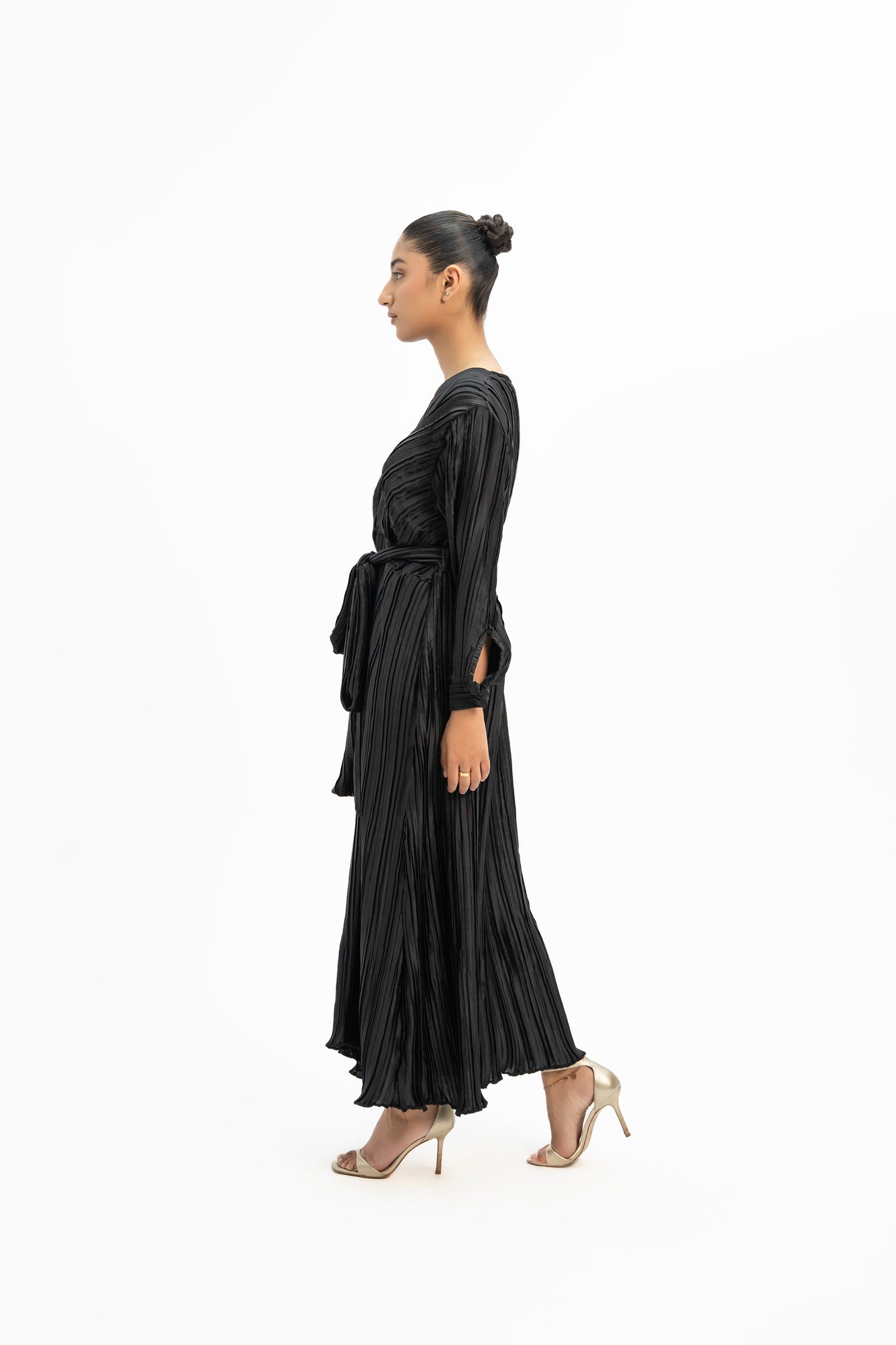 Pleated Wrap Dress - Black