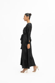 Pleated Wrap Dress - Black