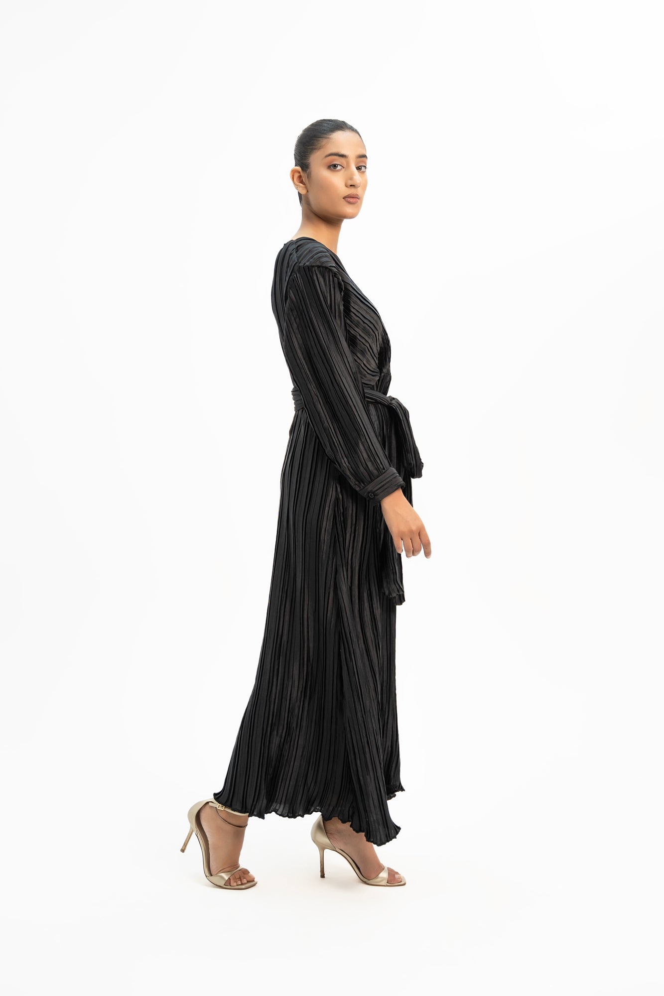 Pleated Wrap Dress - Black