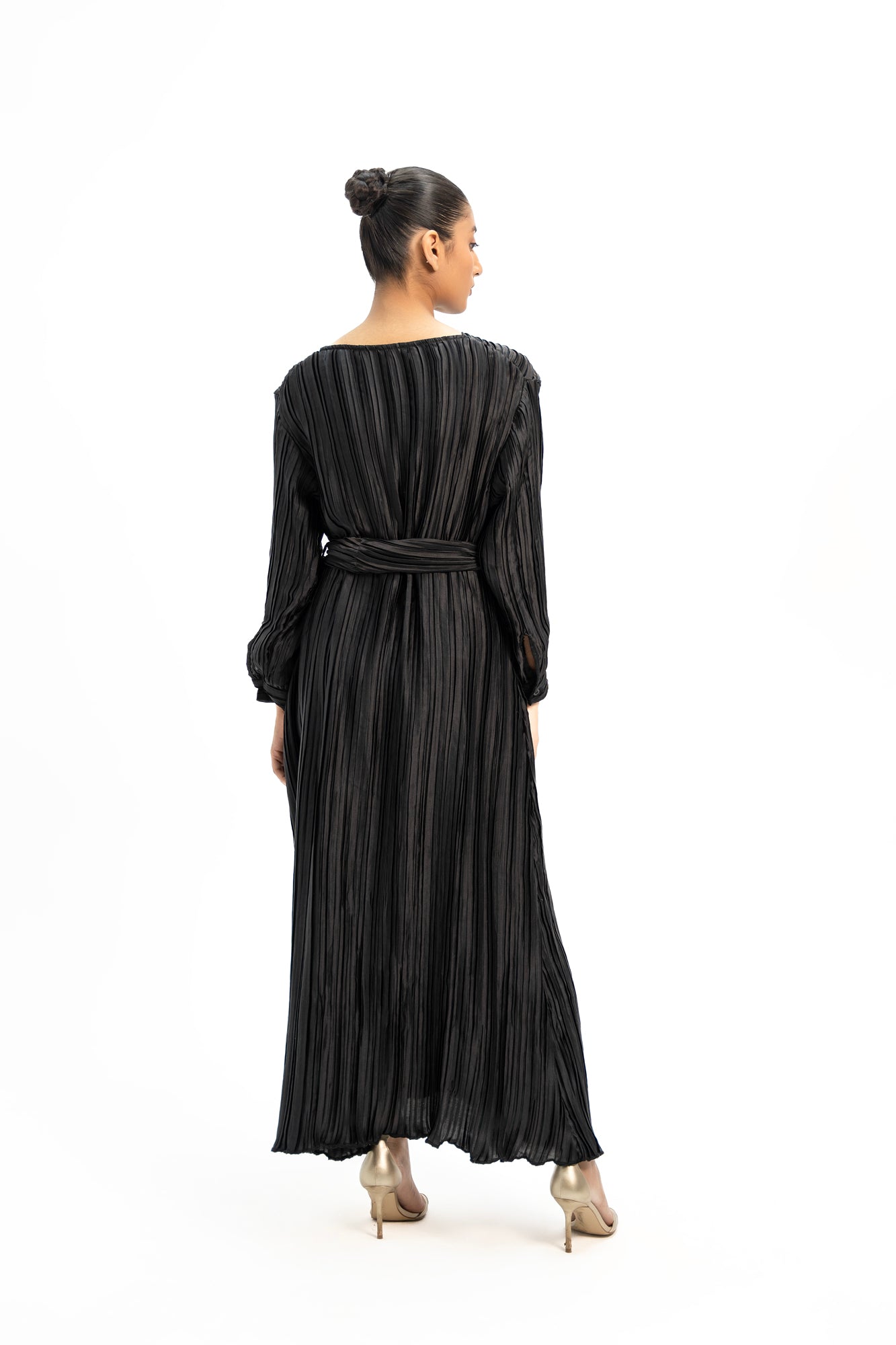 Pleated Wrap Dress - Black