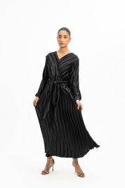 Pleated Wrap Dress - Black