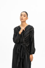 Pleated Wrap Dress - Black