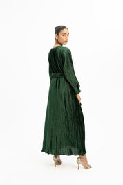 Pleated Wrap Dress - Emerald Green