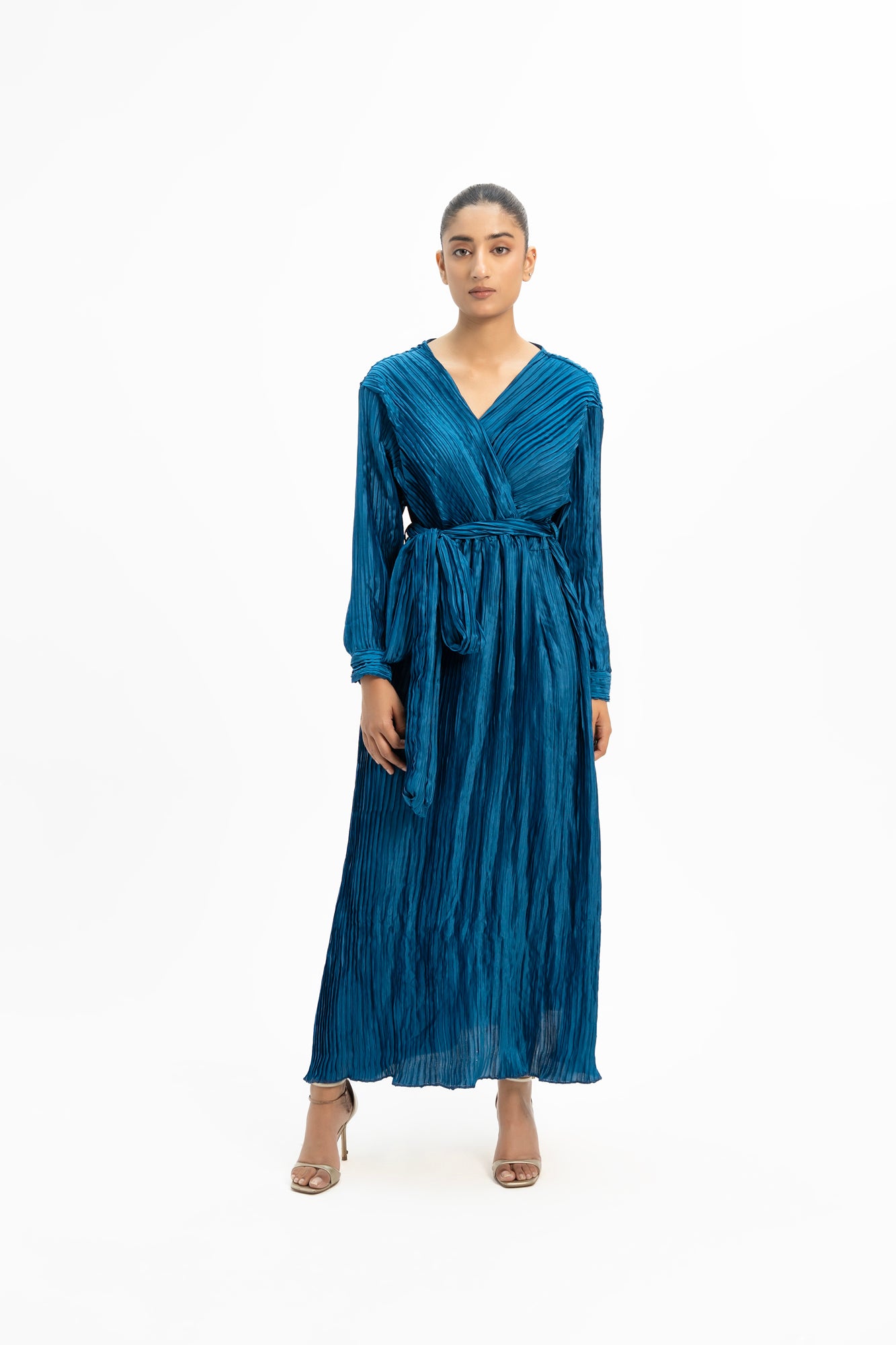 Pleated Wrap Dress - Sapphire Blue