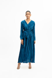Pleated Wrap Dress - Sapphire Blue