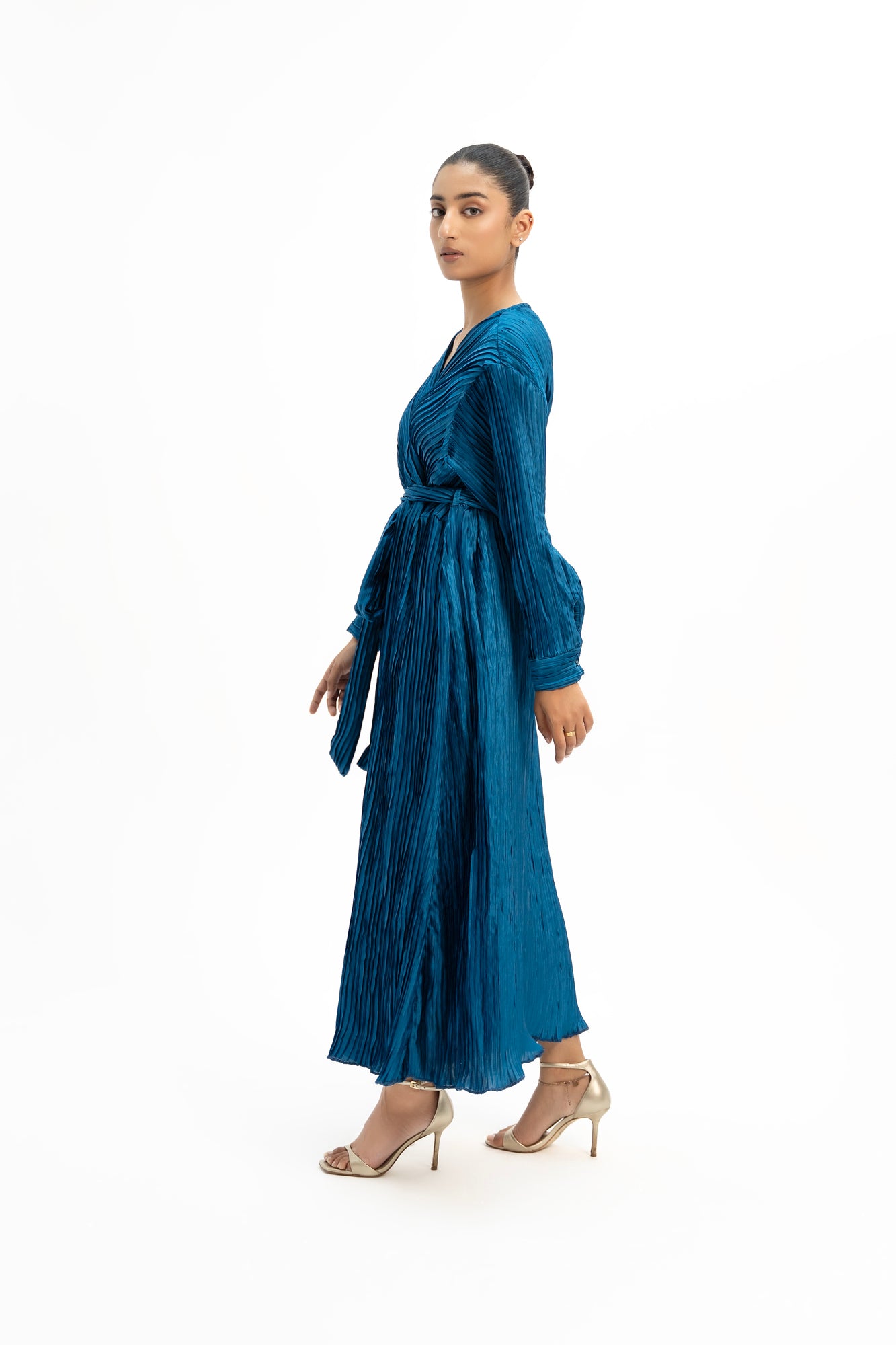 Pleated Wrap Dress - Sapphire Blue