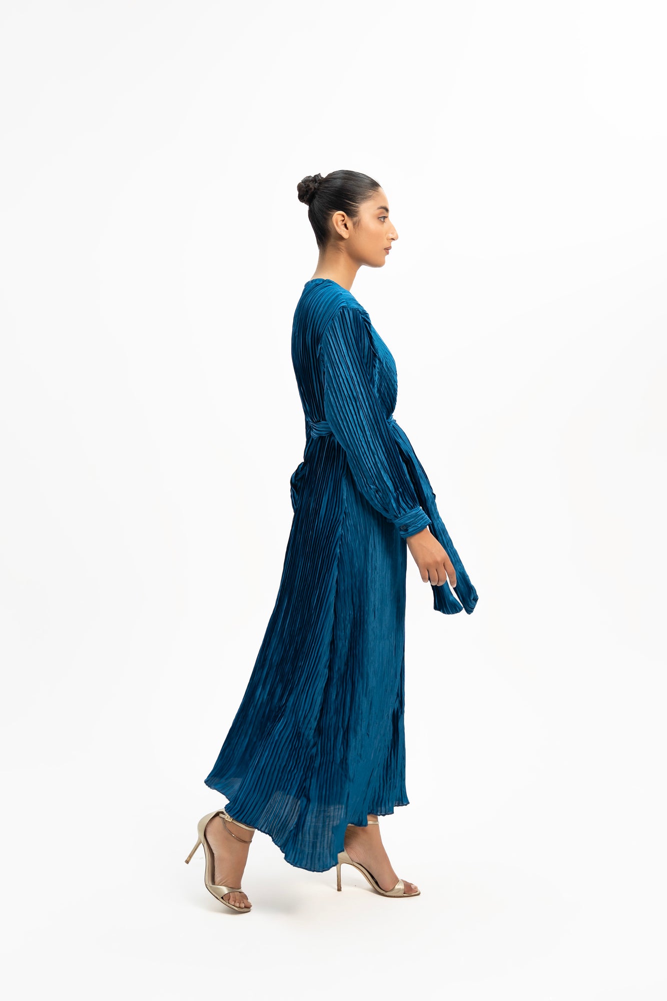 Pleated Wrap Dress - Sapphire Blue