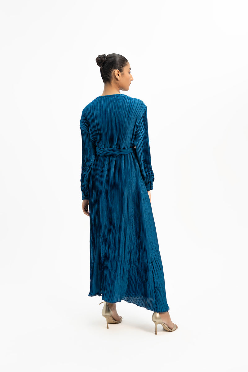Pleated Wrap Dress - Sapphire Blue