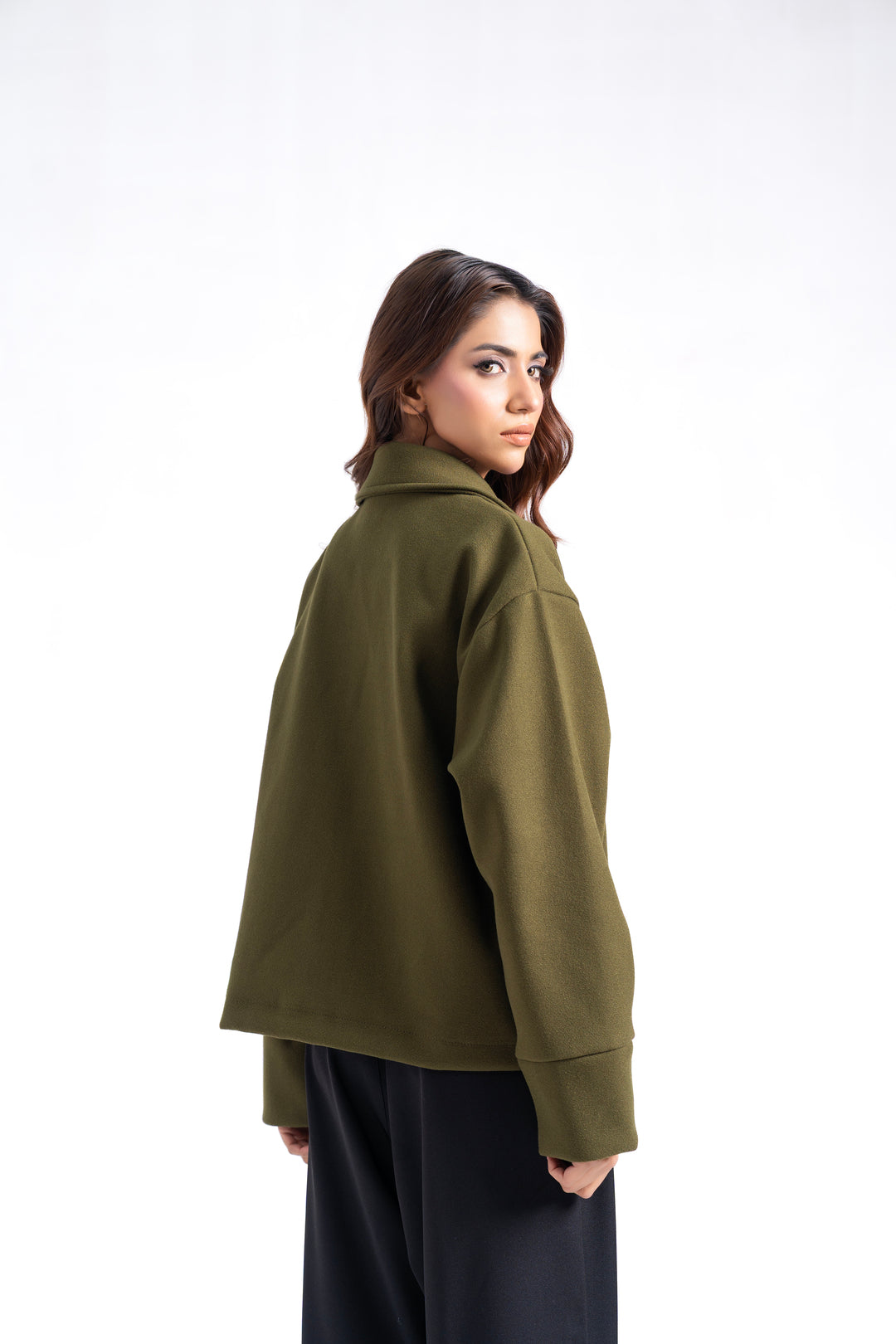 Double Breasted Wool Jacket - Olive Green