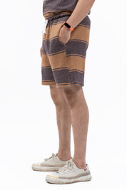 Men's Regular Fit Waffled Shorts -Brown Striped