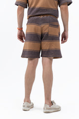 Men's Regular Fit Waffled Shorts -Brown Striped