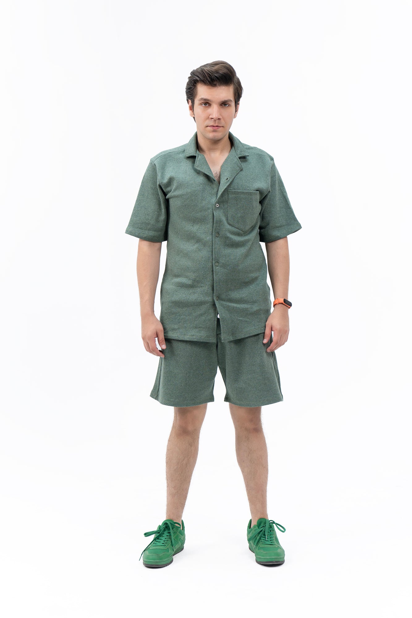 Men's Relaxed Fit Waffled Resort Shirt - Green