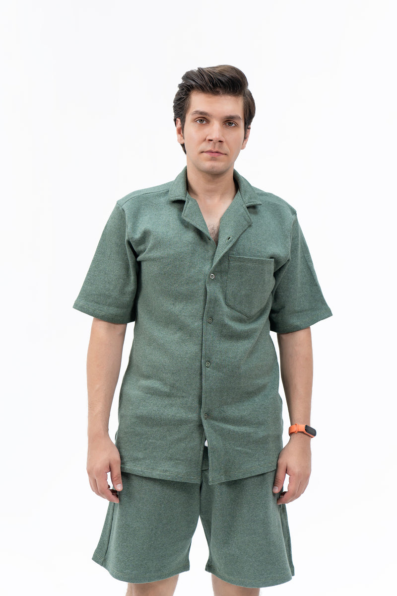 Men's Relaxed Fit Waffled Resort Shirt - Green