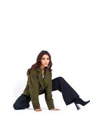 Double Breasted Wool Jacket - Olive Green