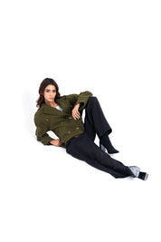 Double Breasted Wool Jacket - Olive Green