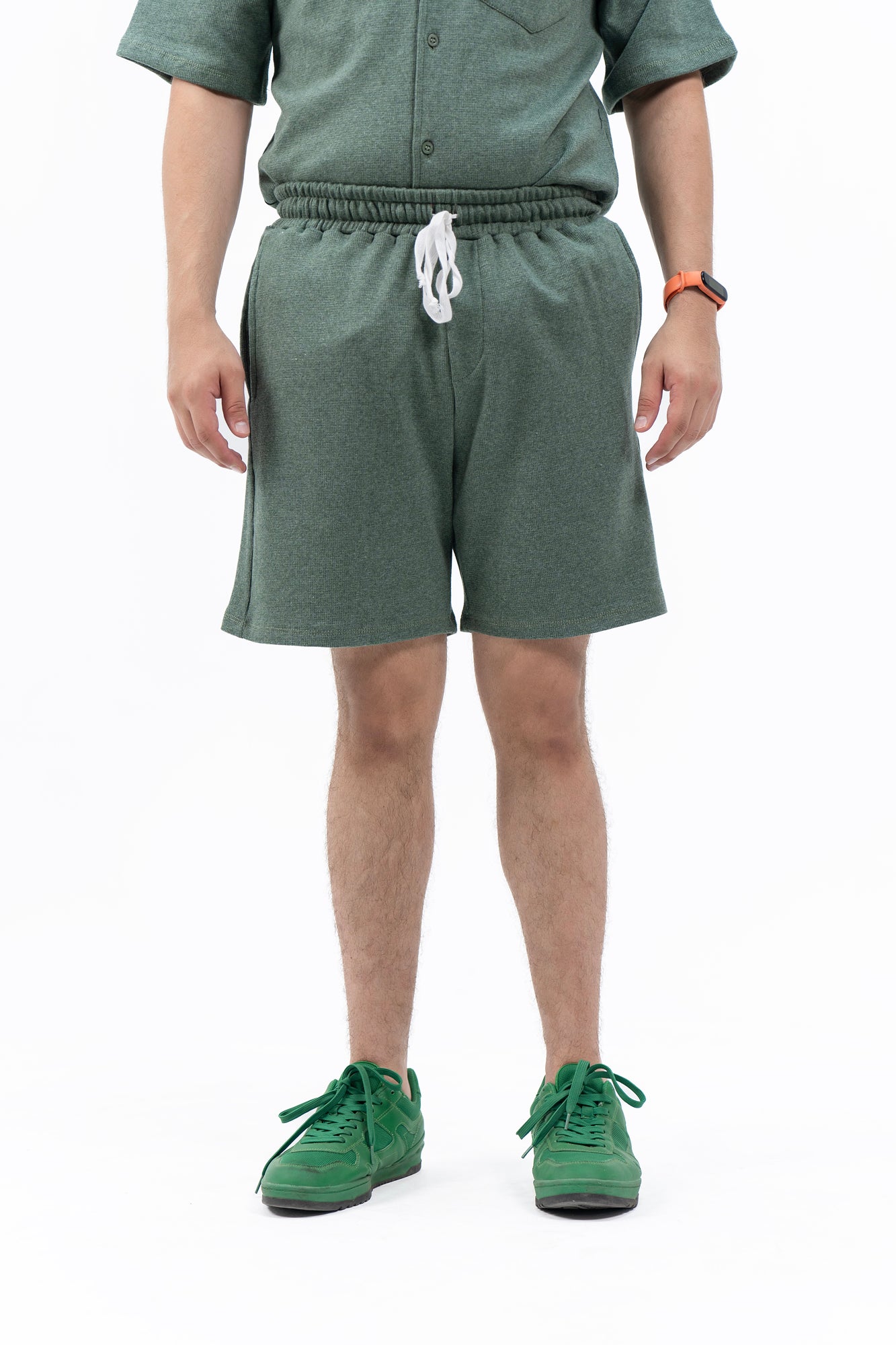 Men's Regular Fit Waffled Shorts - Green