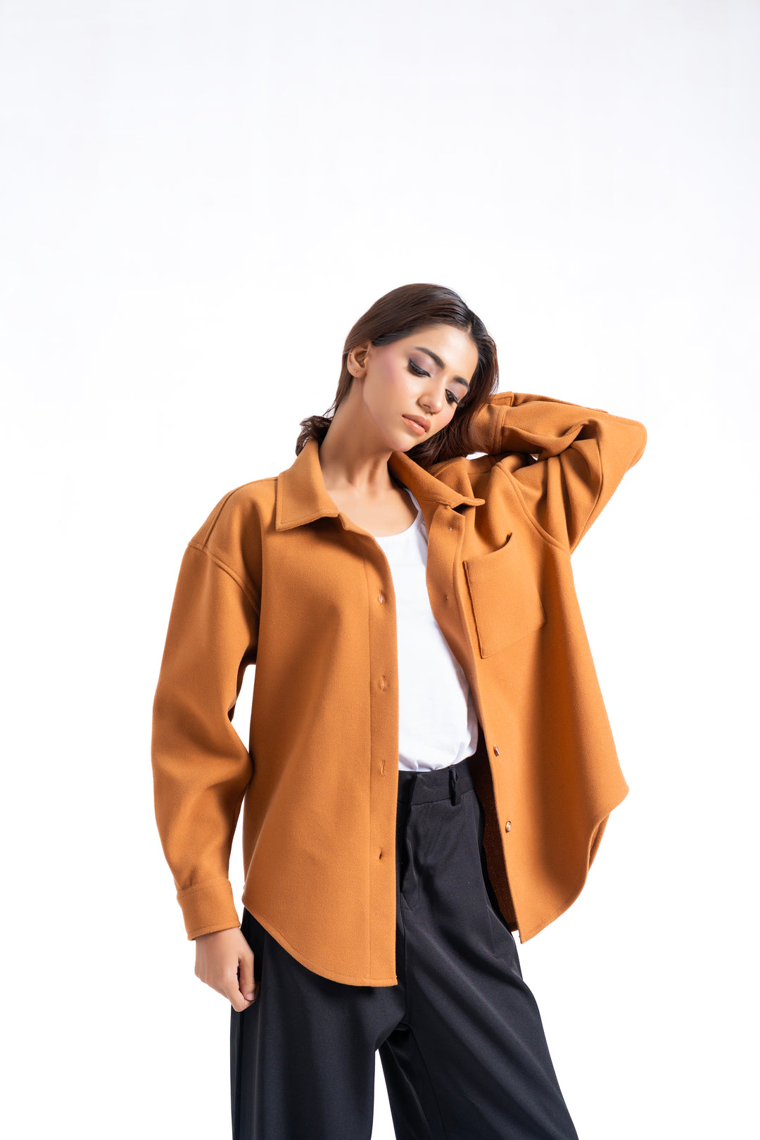 Oversized Shacket in Wool - Camel