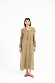 Ruffle Collar Dress - Olive with White Floral